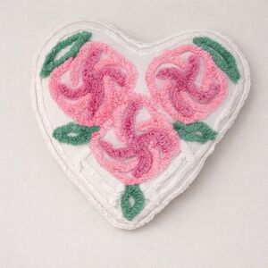 Vintage Chenille Heart Love Pillow Floral Cottagecore Shabby Chic Spring Decor